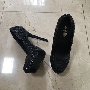 BLACK SEQUIN PLATFORM PUMPS (SIZE 7)